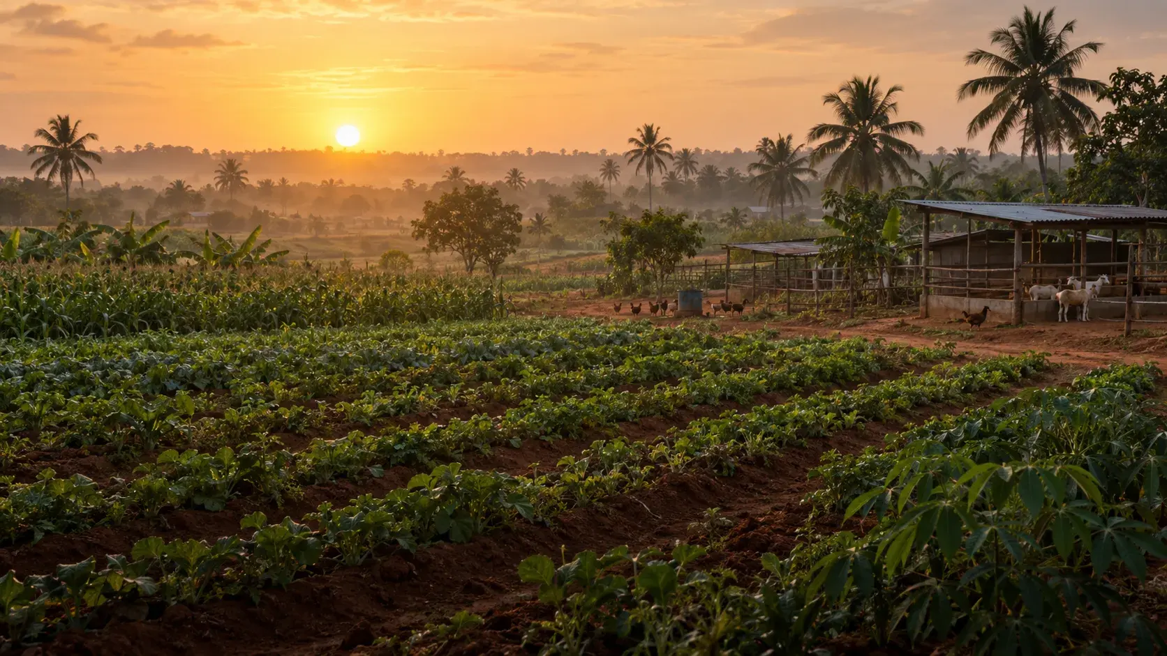 La ferme au lever du soleil