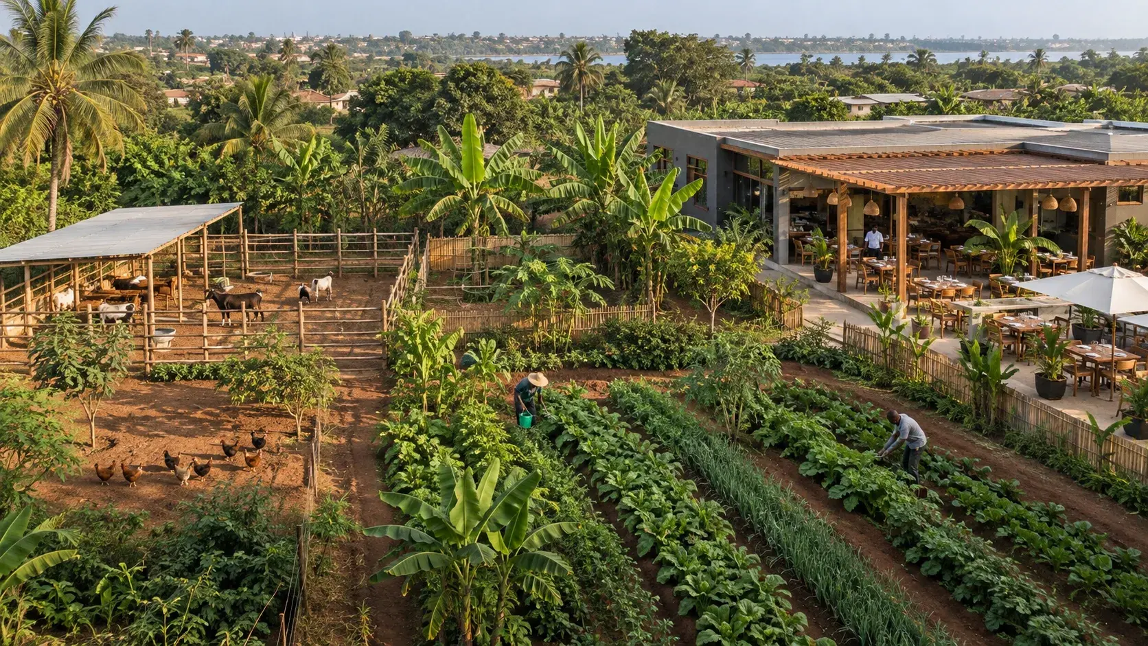 Vue aérienne de la ferme et du restaurant