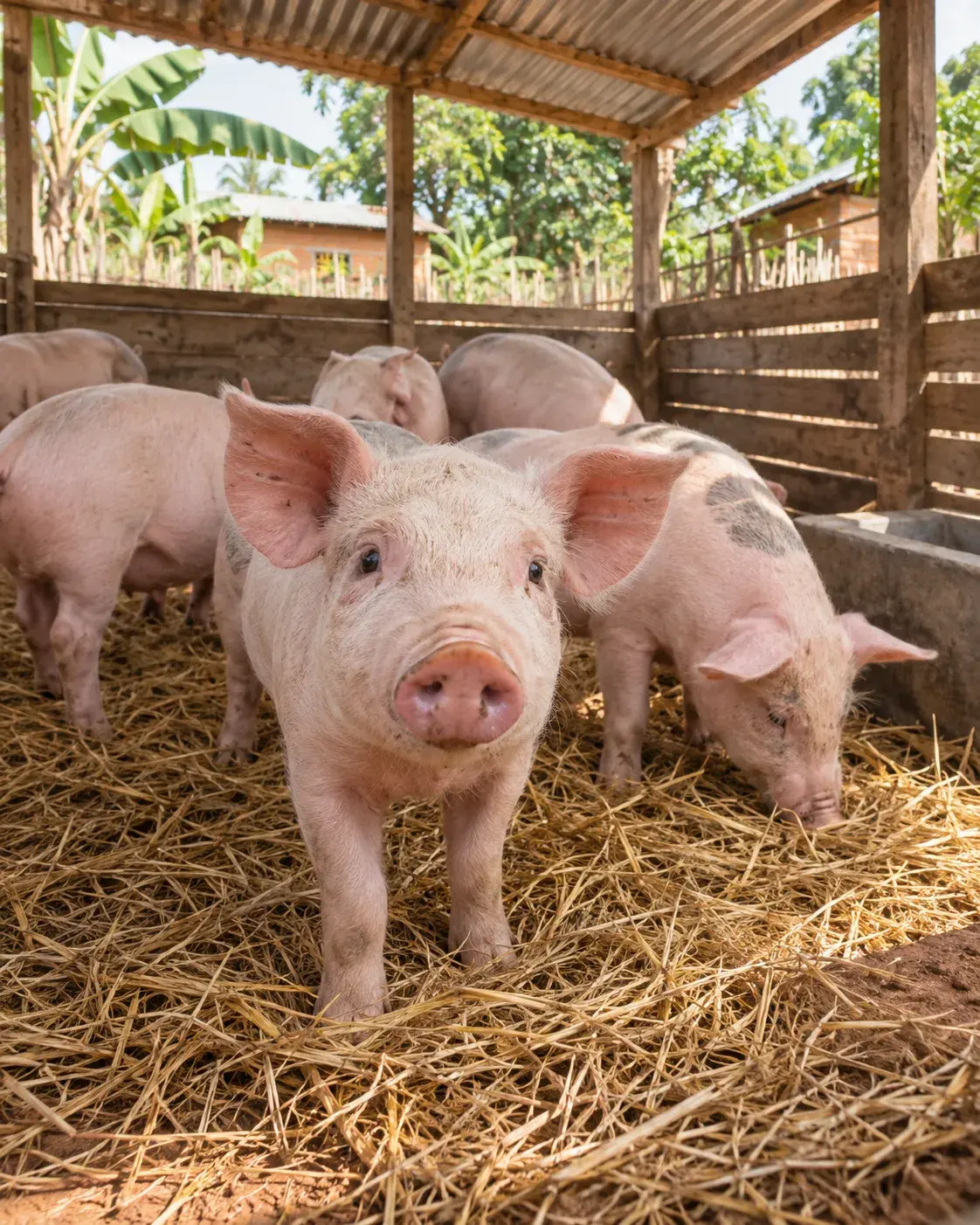 Porcs dans leur enclos à la ferme